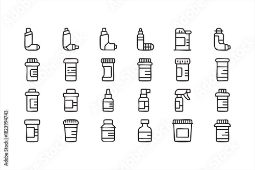 Minimal vector medical container and inhaler icon pack for drug treatment themes