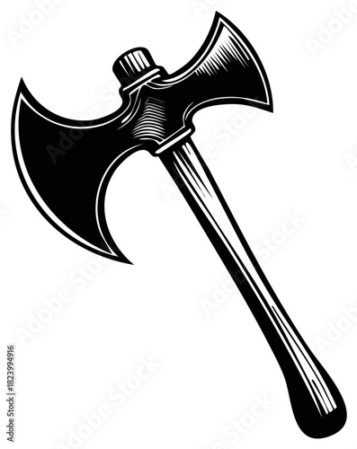 Double-bladed axe illustration symbol for medieval weapon or fantasy combat