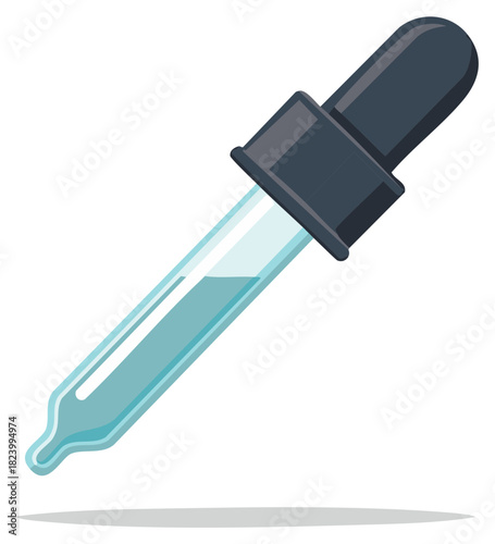 Medicine dropper with clear liquid and blue rubber bulb for dispensing medication or laboratory experiments