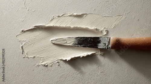 Wall Surface Being Prepared With a Putty Knife for Painting or Finishing Work at a Construction Site During Daylight Hours