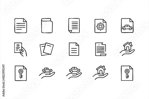 Property deed and mortgage document graphics for real estate and housing themes