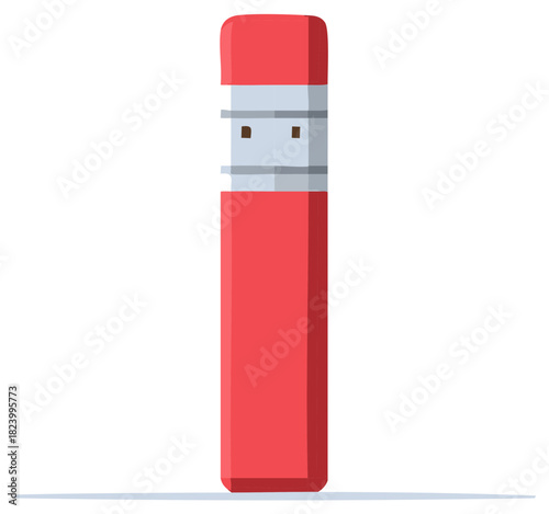 Cartoon red pencil eraser character with friendly face isolated on white background