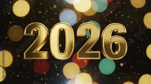 Golden 2026 Number Celebration with Sparkling Bokeh Background