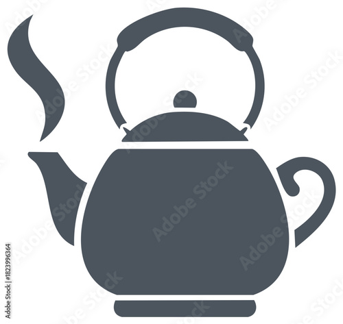 Dark Gray Teapot Steaming With Handle Illustration, Home Kitchenware