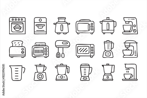 Household cooking appliance icons for home kitchen and recipe projects