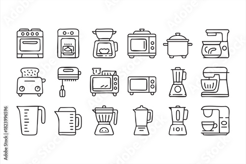 Toaster, coffee maker and mixer icons for breakfast and beverage themes
