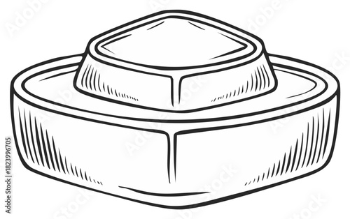 Stylized outline drawing of a multi-tiered serving dish or platter with a raised center
