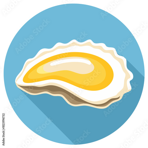 Fresh oyster on the half shell seafood flat design vector icon
