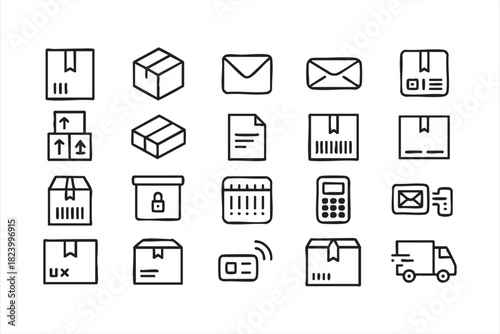 Shipping and parcel icon set for e-commerce delivery and logistics design