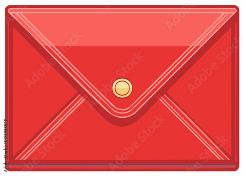 Illustration of Red Envelope With Gold Button Isolated for Invitations and Delivery Notices