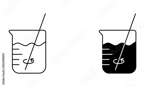 beaker with stirring liquid line icon