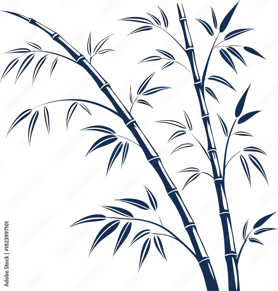 Naklejka premium Dark blue bamboo branches with leaves illustration isolated on white