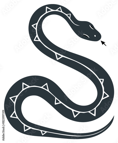 Stylized snake illustration with geometric details and a minimalistic design