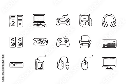 Vector gaming accessories including headsets and controllers for tech visuals