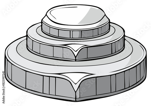 Tiered architectural structure with dome and facade details minimalist line art illustration