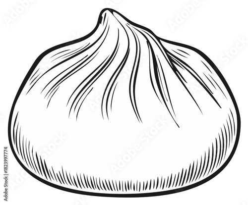 Outline drawing of a dumpling ready to be steamed Asian cuisine concept