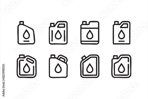 Line art fuel and oil canister icons for automotive and industrial graphics