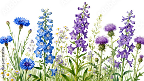 Colorful wildflowers in a vibrant garden display with various shapes and sizes flourishing in natural sunlight