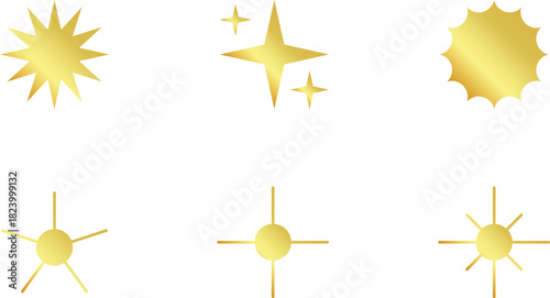 Gold Christmas star set isolated. Star Tree Topper. Shiny golden ornament decoration design. Vector, PNG or JPG