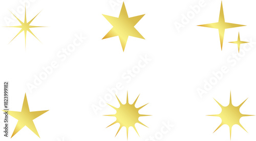 Gold Christmas star set isolated. Star Tree Topper. Shiny golden ornament decoration design. Vector, PNG or JPG