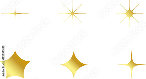 Gold Christmas star set isolated. Star Tree Topper. Shiny golden ornament decoration design. Vector, PNG or JPG