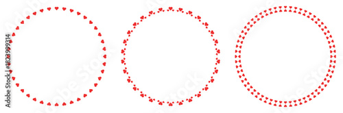 Red hearts circular frame vector set decorative hearts border for valentine's day romantic wedding card love themed ring patterns 