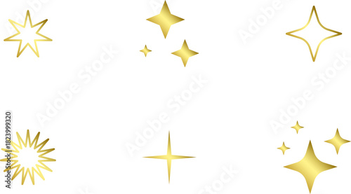 Gold Christmas star set isolated. Star Tree Topper. Shiny golden ornament decoration design. Vector, PNG or JPG