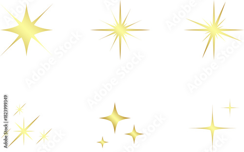 Gold Christmas star set isolated. Star Tree Topper. Shiny golden ornament decoration design. Vector, PNG or JPG