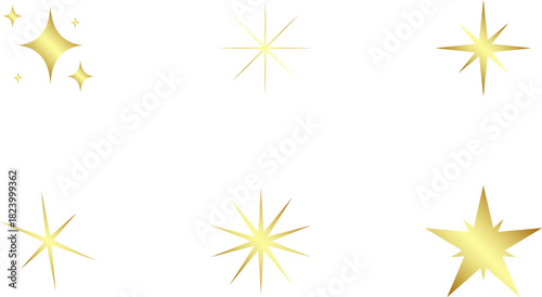 Gold Christmas star set isolated. Star Tree Topper. Shiny golden ornament decoration design. Vector, PNG or JPG