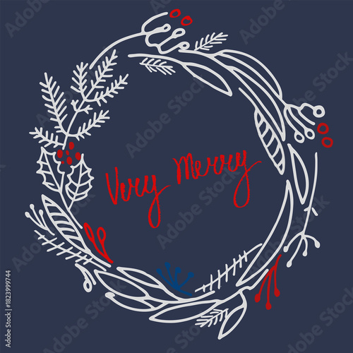 Merry Christmas and New Year card in a decorative frame trend of the year for festive projects, logos, stickers, invitations, scrapbooking, wall posters, social media, home, crafts and goods