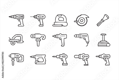Vector power equipment icons for woodworking, repair and workshop themes