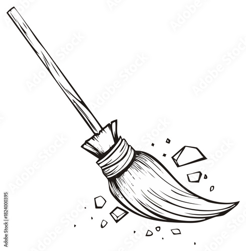 Hand Drawn Witch Broom with Debris Vector Illustration Halloween Element