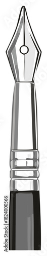 Illustration of a stylish fountain pen with nib and writing instrument detail