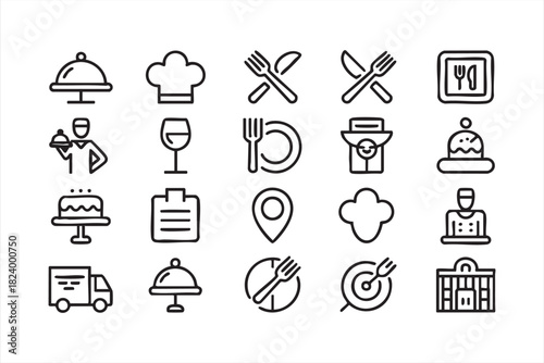 Vector food and beverage symbols for restaurant marketing and digital menus