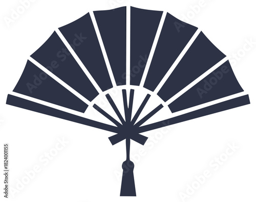 Elegant Dark Blue Folding Fan with Tassel Ornament