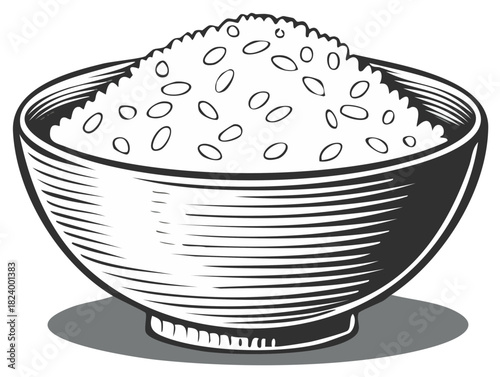 Bowl of Rice Vector Illustration Graphic Food Cuisine Meal White Background