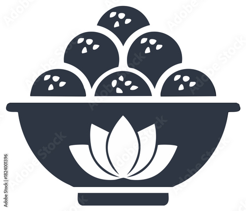 Bowl of Traditional Sweet Balls with Lotus Flower Emblem