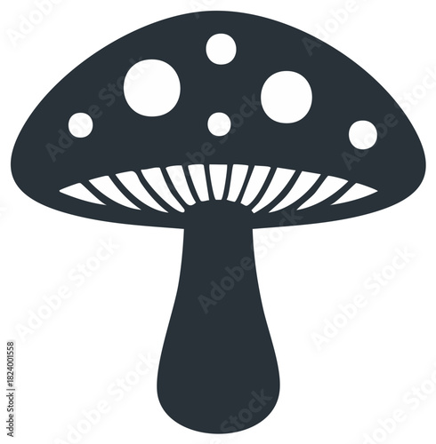 Simple graphic icon illustration of a spotted mushroom with visible gills a versatile nature symbol