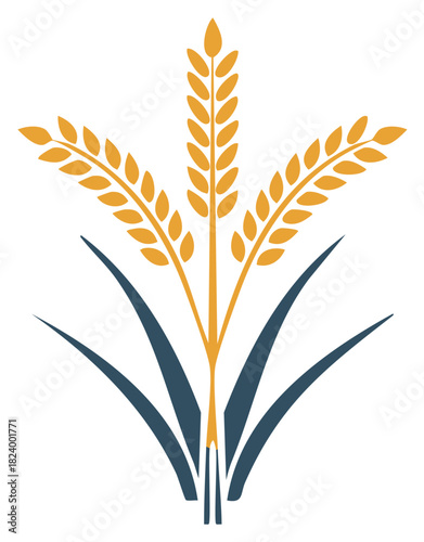 Golden wheat and leafy blades arranged symmetrically in a stylized illustration.
