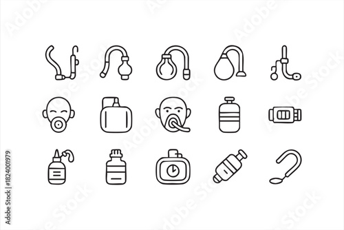 Vector breathing support and airway care equipment icons