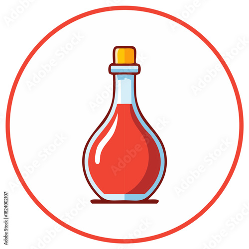 Magic potion bottle icon with red liquid elixir cartoon vector illustration