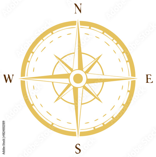 Gold Compass Rose Design Navigational Tool Symbol Direction Finding