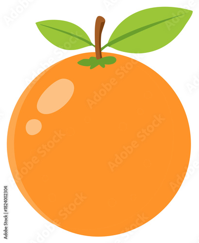 Orange fruit with green leaves icon illustration clip art citrus sweet food ingredient graphic vitamin c ripe isolated