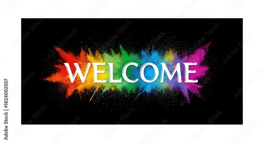 Obraz premium Colorful welcome text on black background for greeting and announcements
