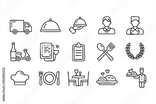 Food delivery and catering service vector icon collection for restaurant branding