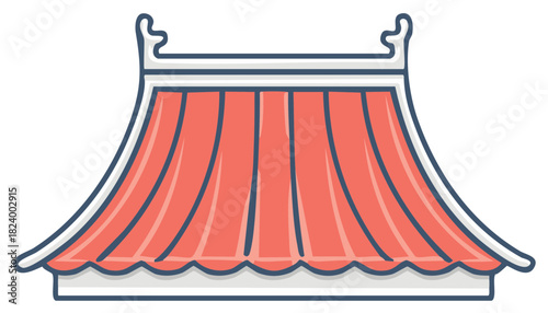Stylized Traditional Asian Pagoda Roof Icon with Decorative Edges and Red Tiles
