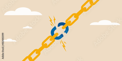Broken chain link symbolizing weakness and failure