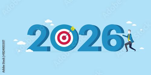 Businessman reaching goals for the year 2026