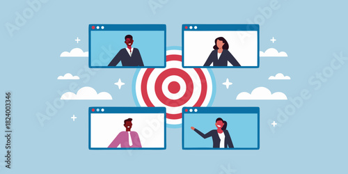 Diverse team collaborates remotely towards a common goal on a video conference