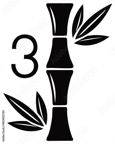 Number three with a bamboo stem and leaves on a clean background, creating a nature inspired logo or graphic element